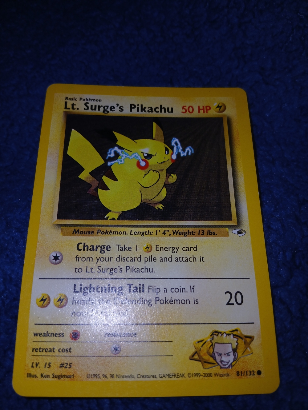 Pikachu Trading Card - Yellow Lt. Surge's Pikachu